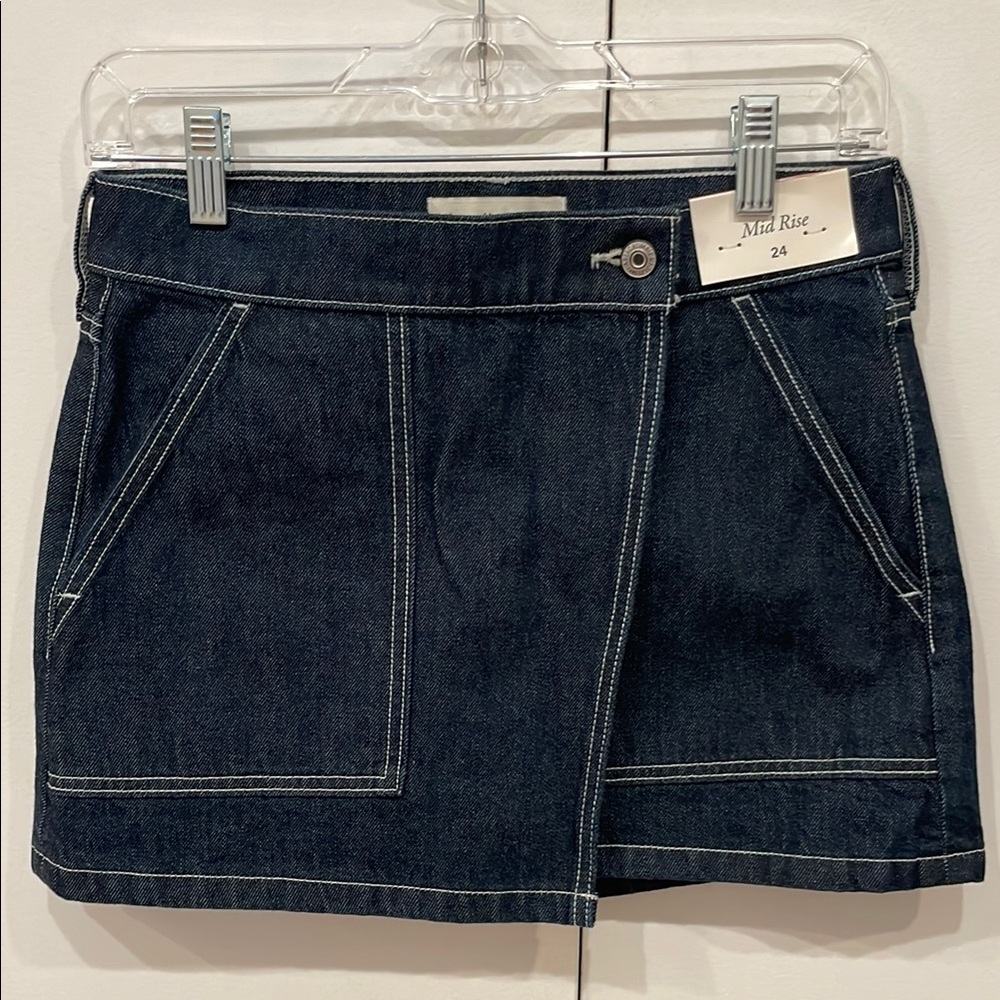 Abercrombie and Fitch Dark Denim Mini Skirt with Contrast Stitching